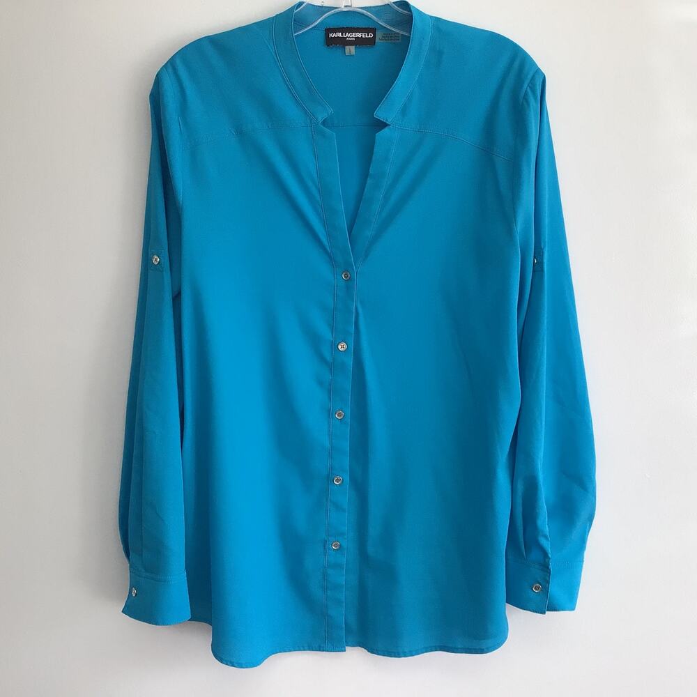 Karl Lagerfeld Roll Tab Sleeve Blouse Sz L